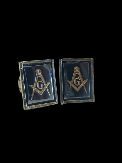 Pair of Men Freemason Masonic Lodge Rectangle Cufflinks Vintage