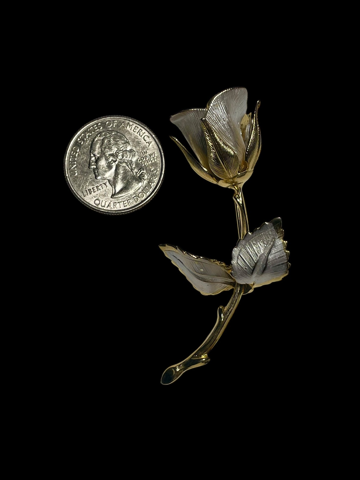 Vintage Giovanni Gold and Silver Tone Brushed Rose Brooch Pin