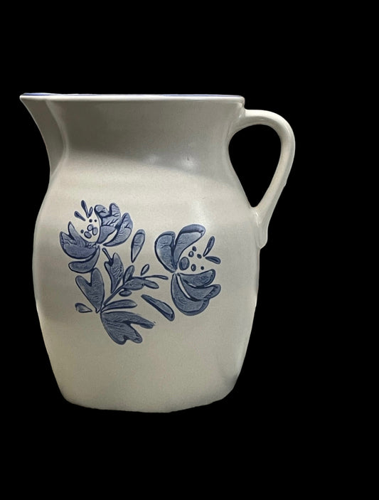 Vintage Pfaltzgraff Pitcher Yorktown Stoneware Blue Flower 8"