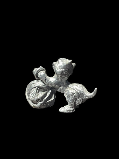 Vintage Mini Cat and Yarn Pewter Figurine