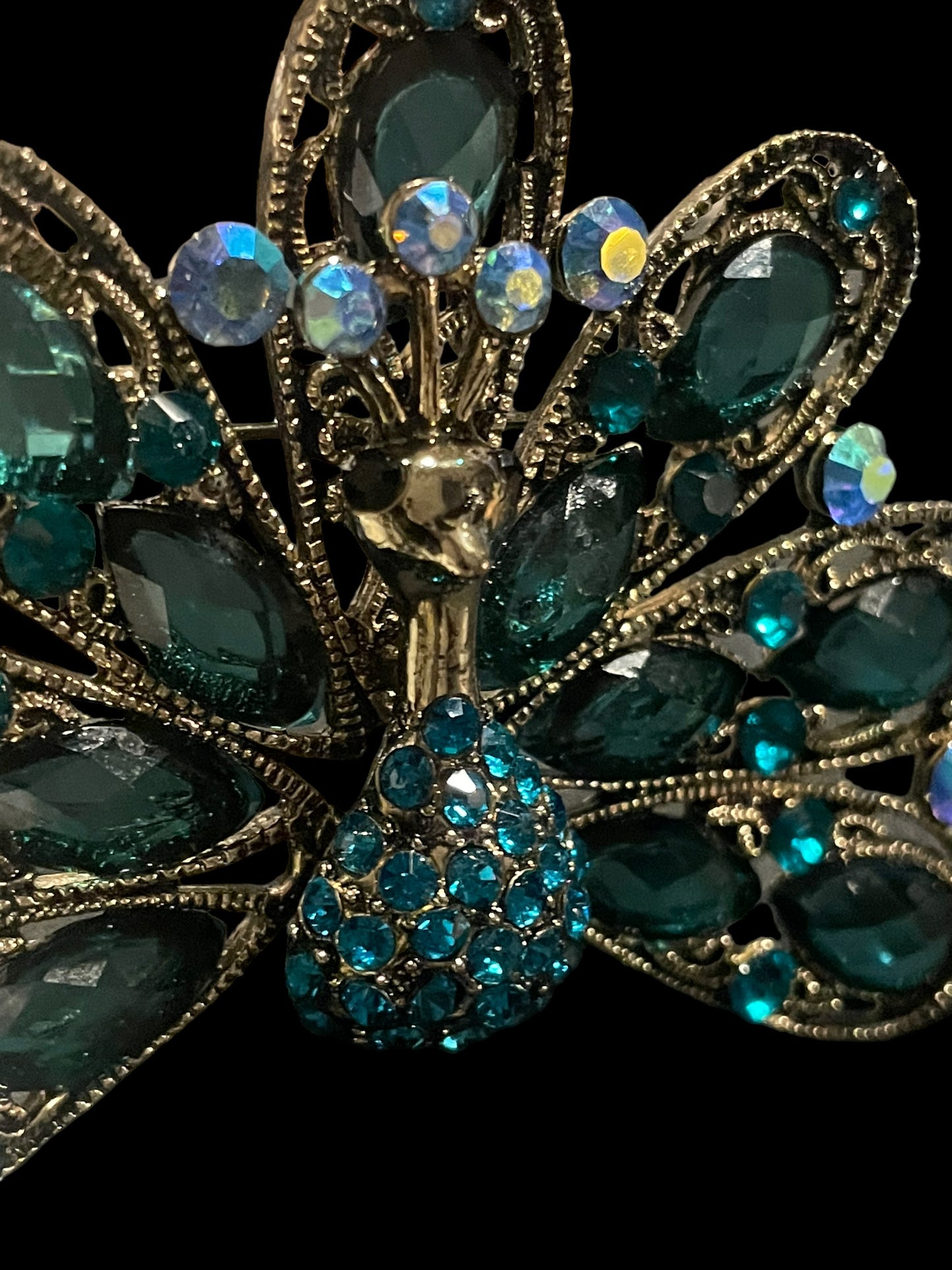 Vintage Blue Rhinestones Peacock Bird Brooch