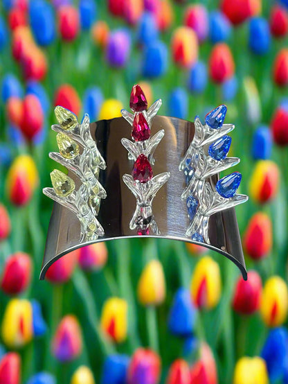 Swarovski Crystal Red, Blue and Yellow Display Tulips 600347