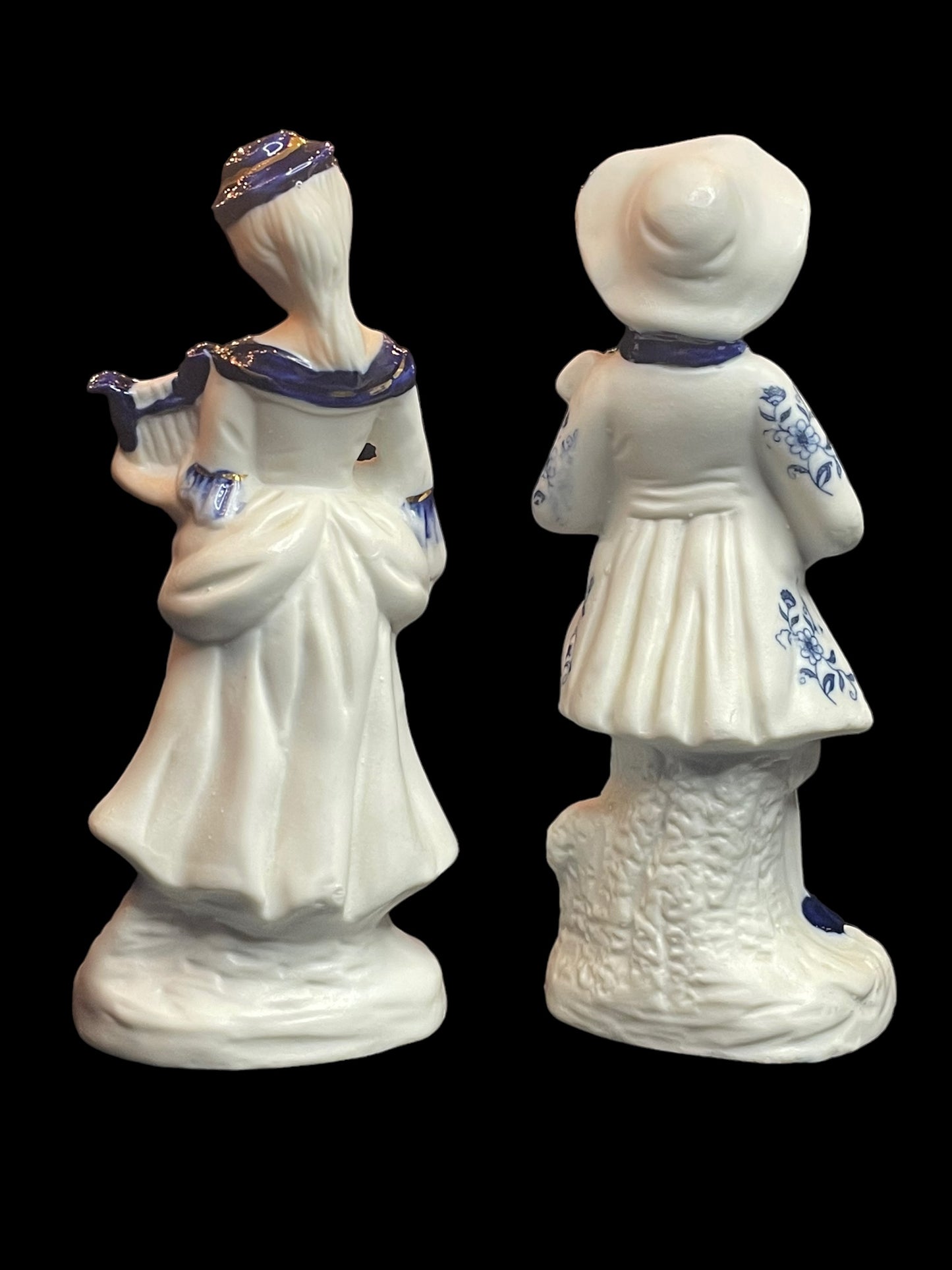 Vintage Musician Couple White & Blue with Gold Accent Porcelain Figurines