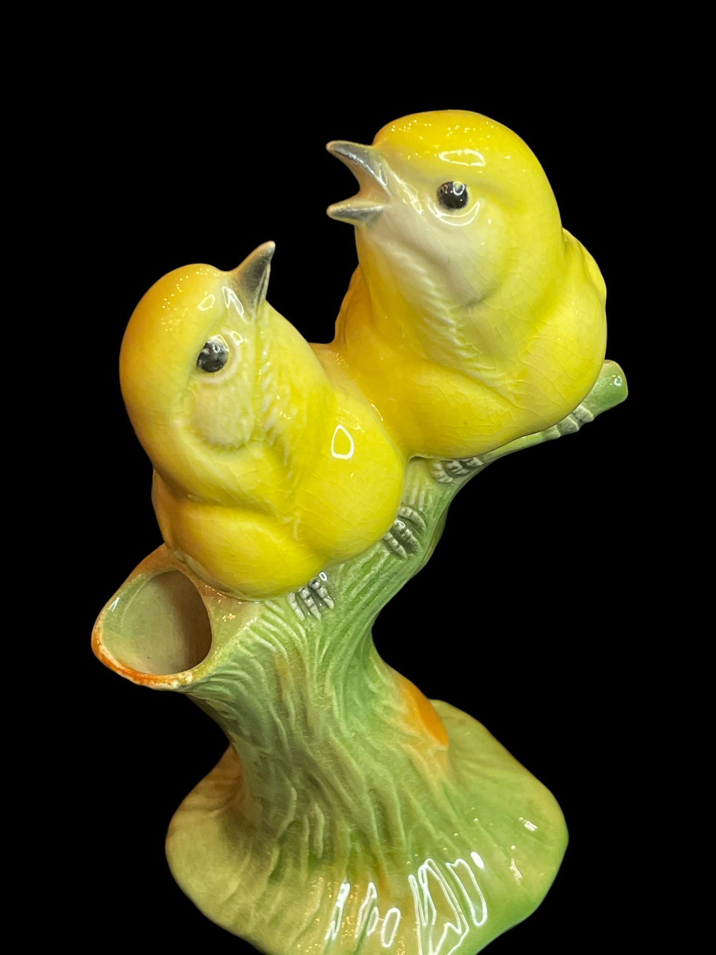 Vintage Yellow Birds Perch On Branch Bud Vase Figurine