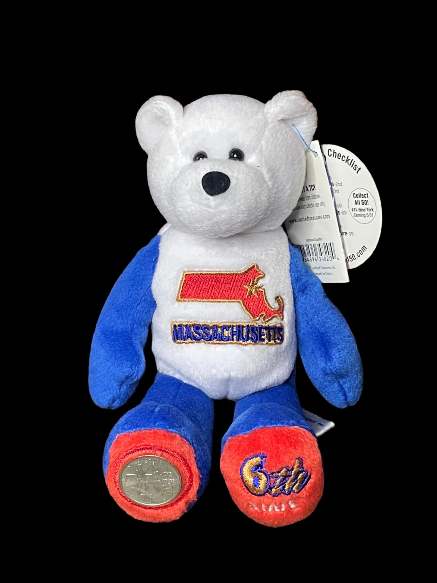 2000 Limited Treasures Massachusetts State Quarter Coin Bean Bear Plush