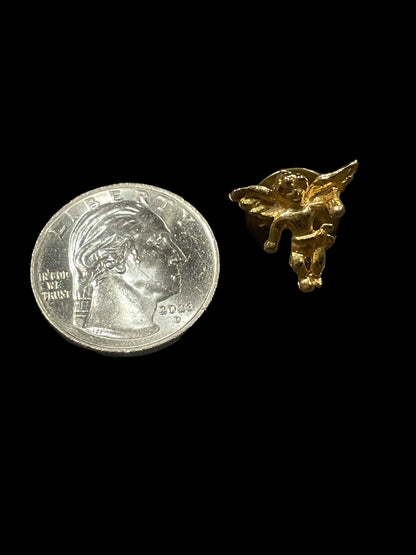 Vintage Gold Tone Winged Angel Cherub Tie Tack Pin