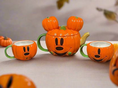 Disney Bioworld Sculpted Ceramic Mickey Pumpkin Tea Set