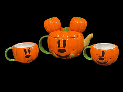 Disney Bioworld Sculpted Ceramic Mickey Pumpkin Tea Set