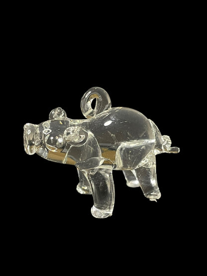 Vintage Mini Glass Crystal Pig Figurine Pendant