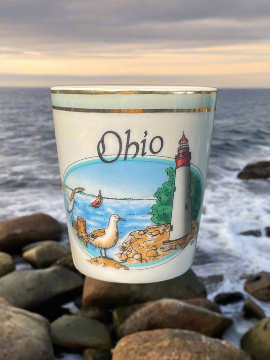 Lipco Ohio Gold Rim Ceramic Souvenir Shot Glass