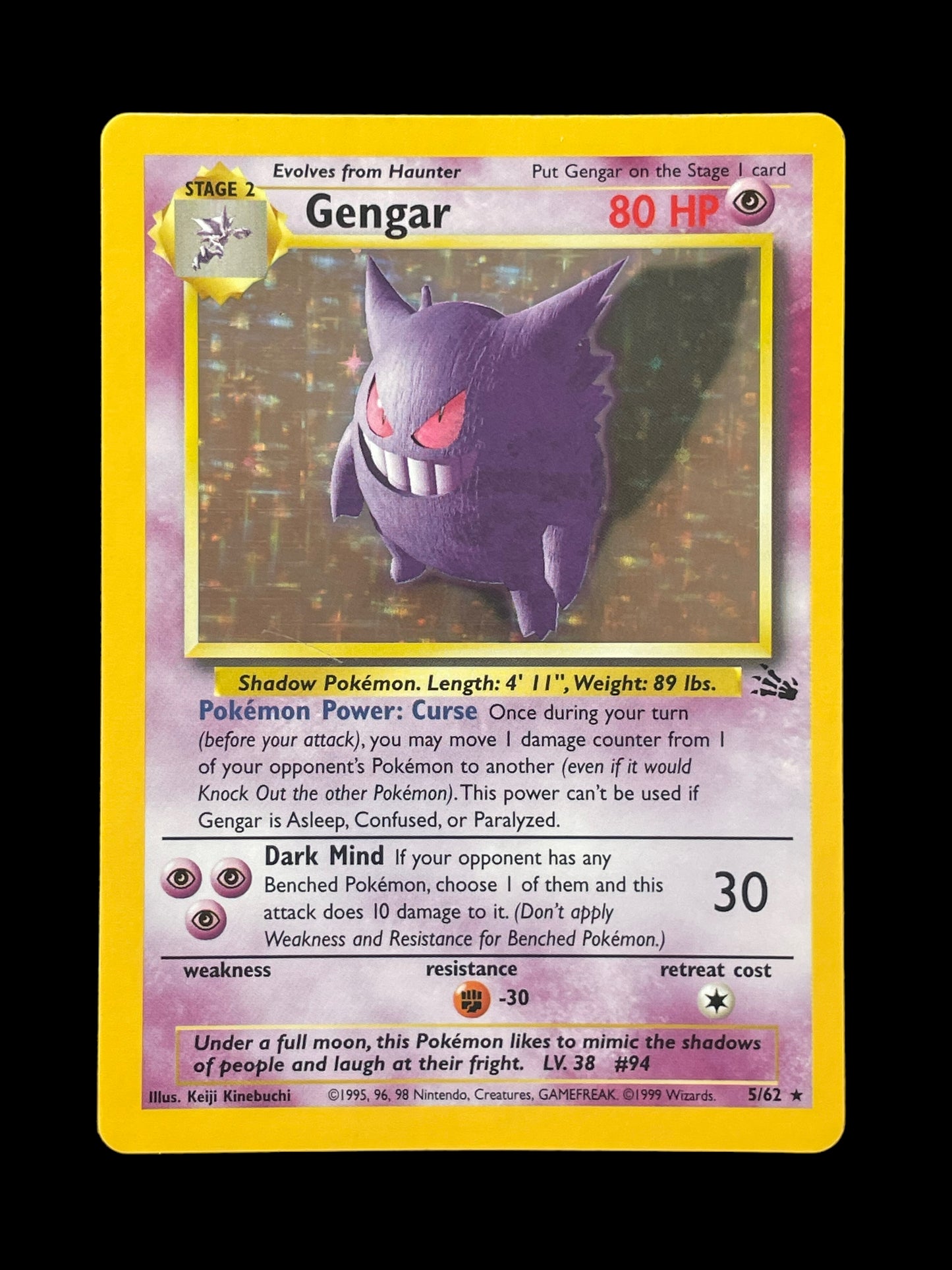 Gengar #5 Pokemon Fossil Graded NEAR MINT+ 7.5