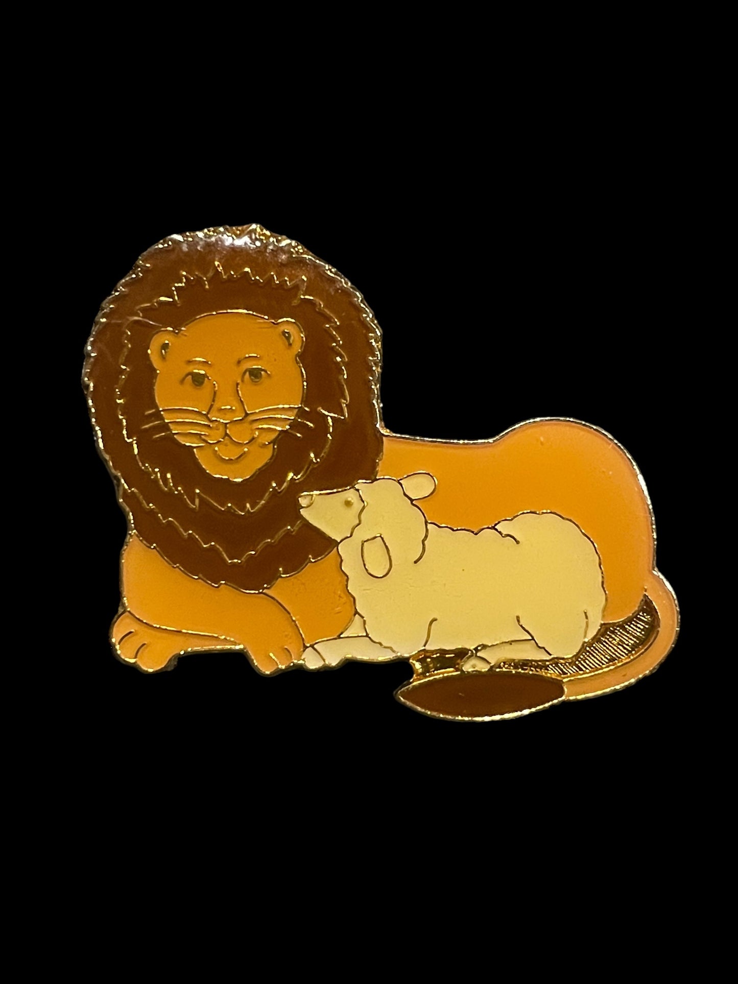 Vintage The Lion and The Lamb Enamel Religious Brooch Pin