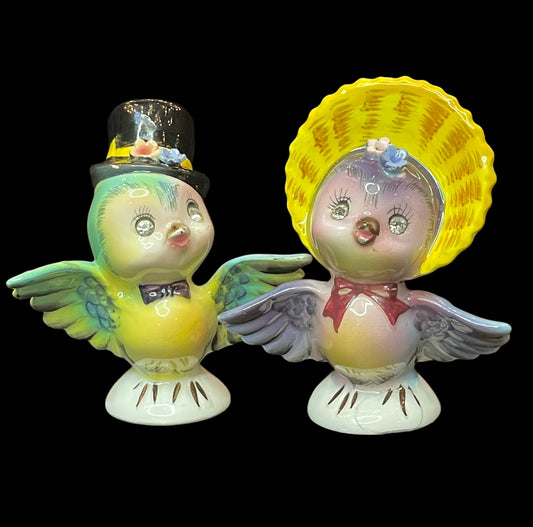 Rare Vintage Lefton Anthropomorphic Jewel Eyes Birds Salt & Pepper Shakers 045