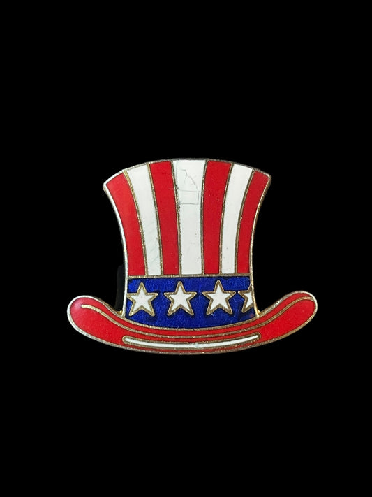 Vintage America Uncle Sam Top Hat Enamel Brooch Pin