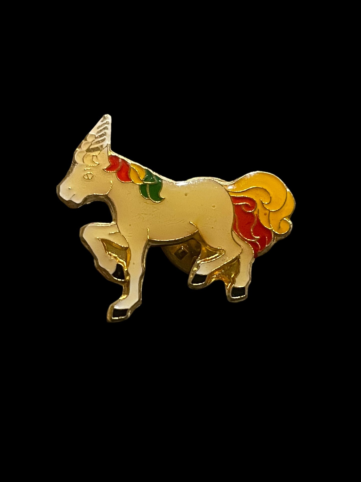 Vintage White Unicorn with Rainbow Tail and Mane Enamel Brooch Pin