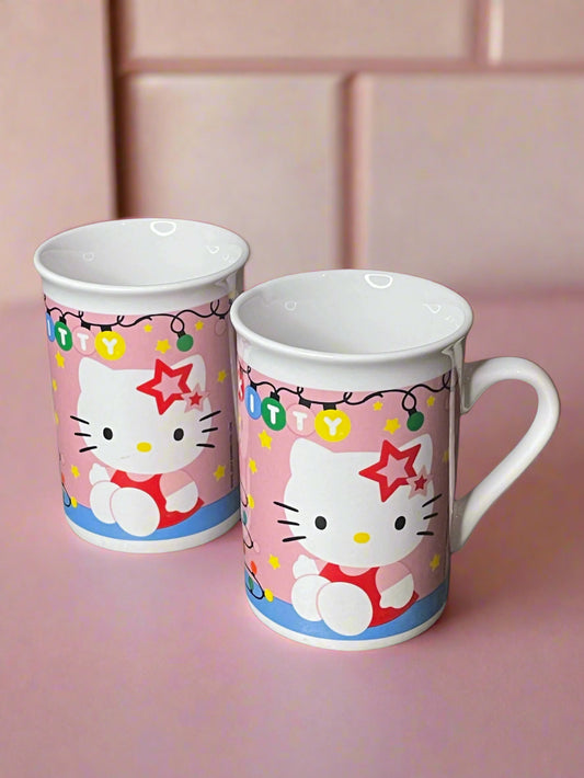 Pair of 2014 Sanrio Hello Kitty Christmas Party Collectible Ceramic Mugs