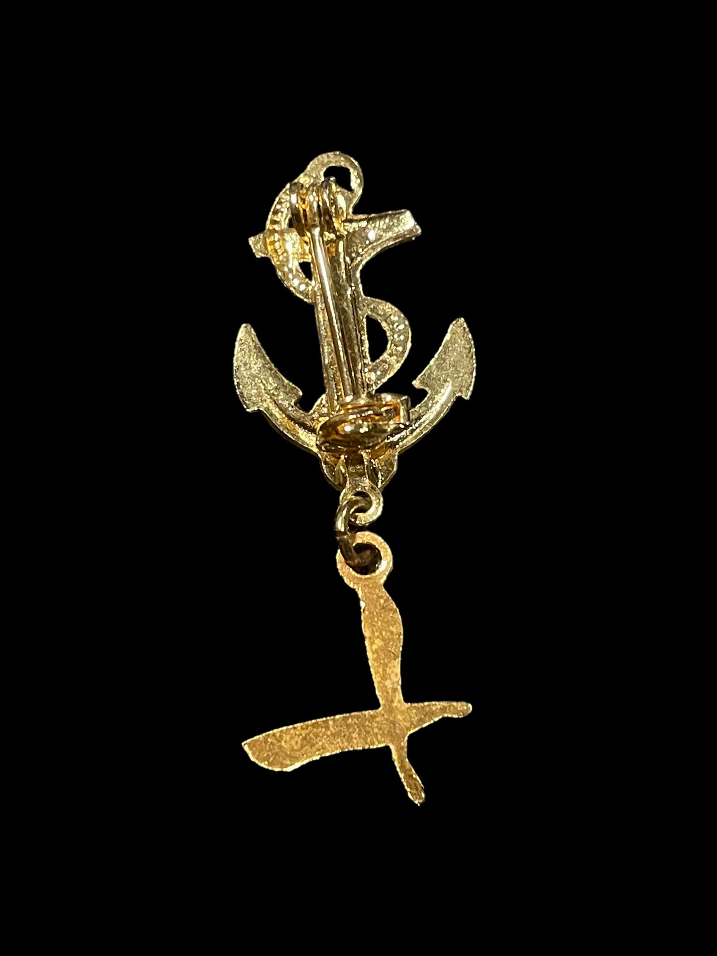 Gold Tone Nautical Anchor and Dangling Feathers Brooch Pin