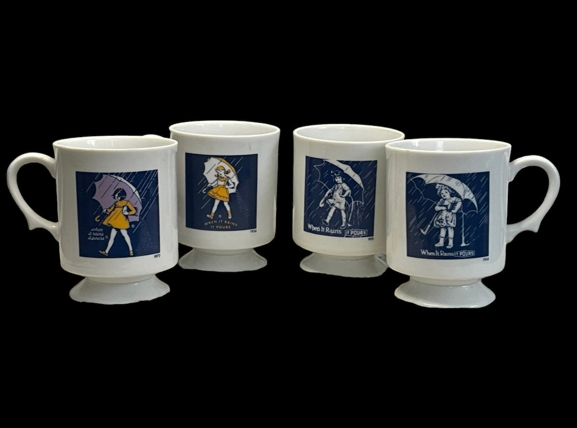 Vintage Morton Salt Coffee or Tea Mugs Set of 4 1912, 1914, 1956 & 1972