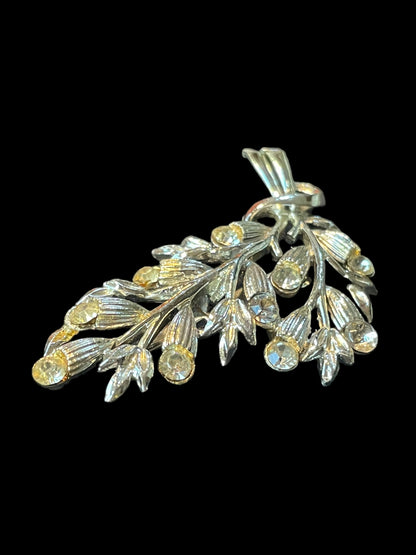 Vintage Rhinestone Flower Bouquet Brooch