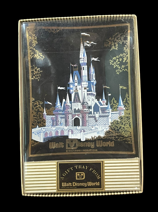 Vintage 4"x5" Walt Disney World Glass Trinket Dish Gift Tray