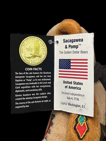 2003 Limited Treasures Sacagawea and Pomp Golden Dollar Coin Bean Bear Plush