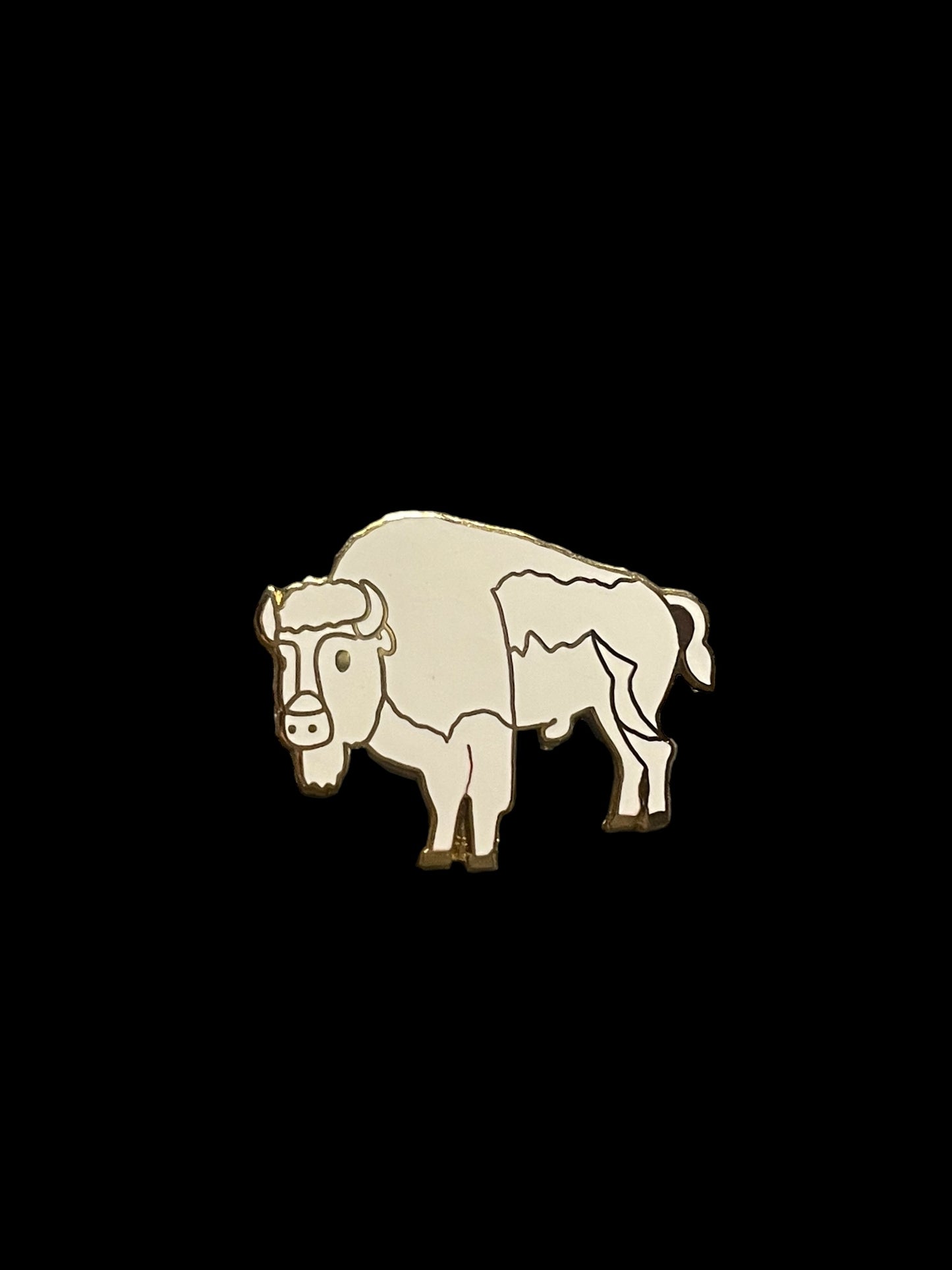 Vintage Gold Tone White Bison Enamel Brooch Pin