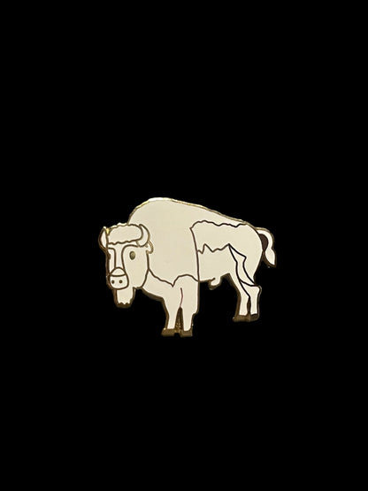 Vintage Gold Tone White Bison Enamel Brooch Pin