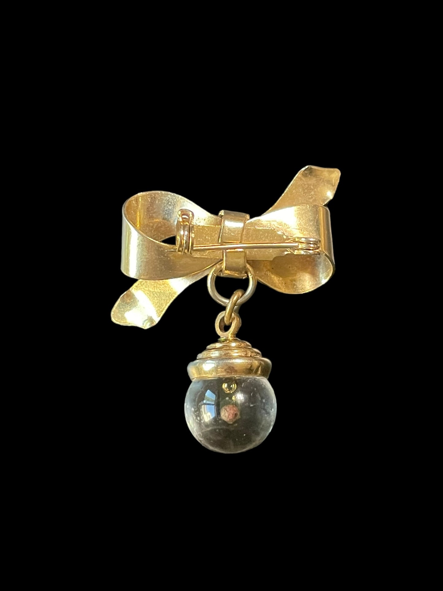 Vintage Gold Tone Bow with Dangling Mustard Seed Orb Charm Symbolizing Faith