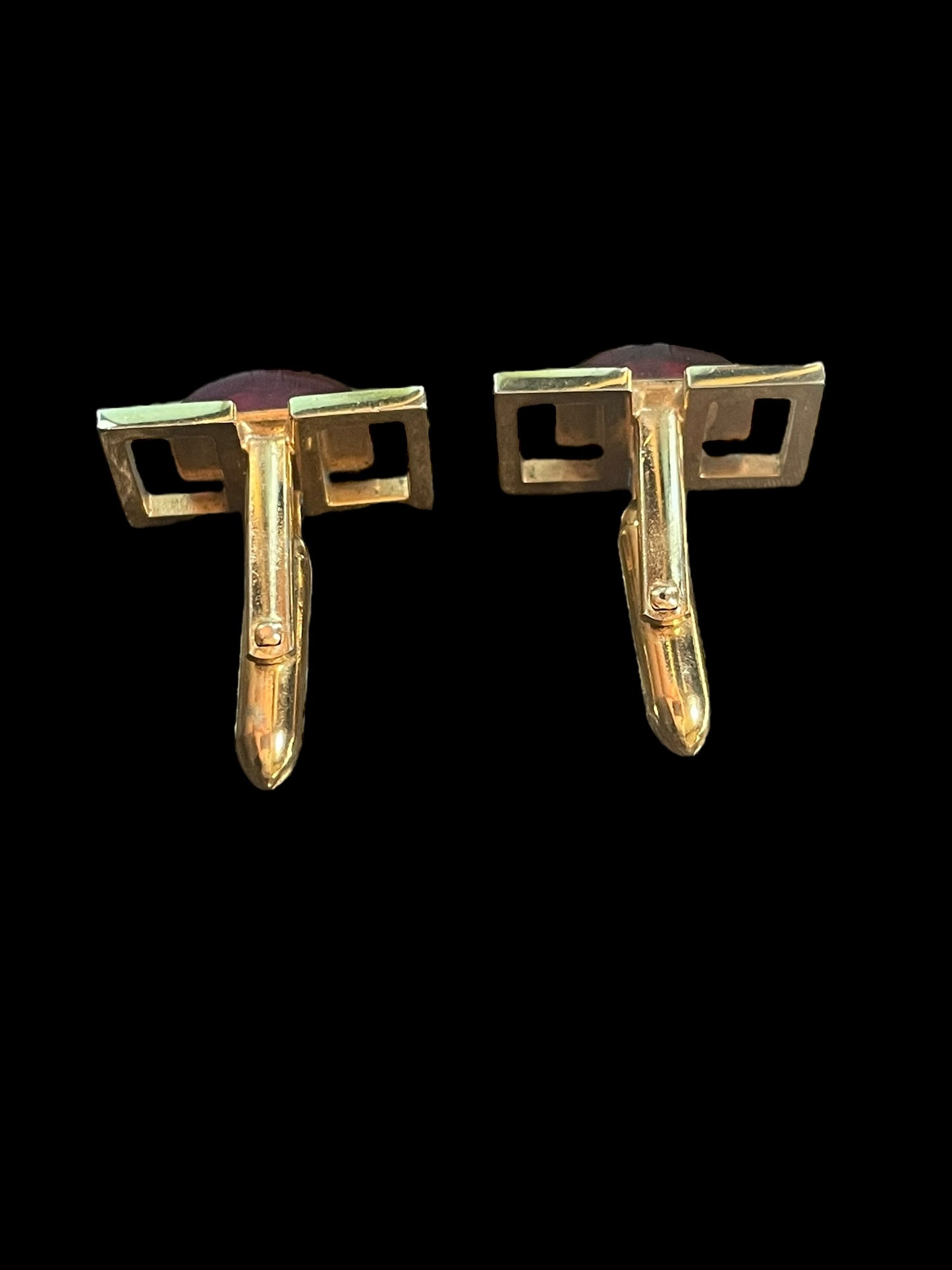 Vintage Gold Tone Cufflinks with Red Glass or Gemstone Inlay