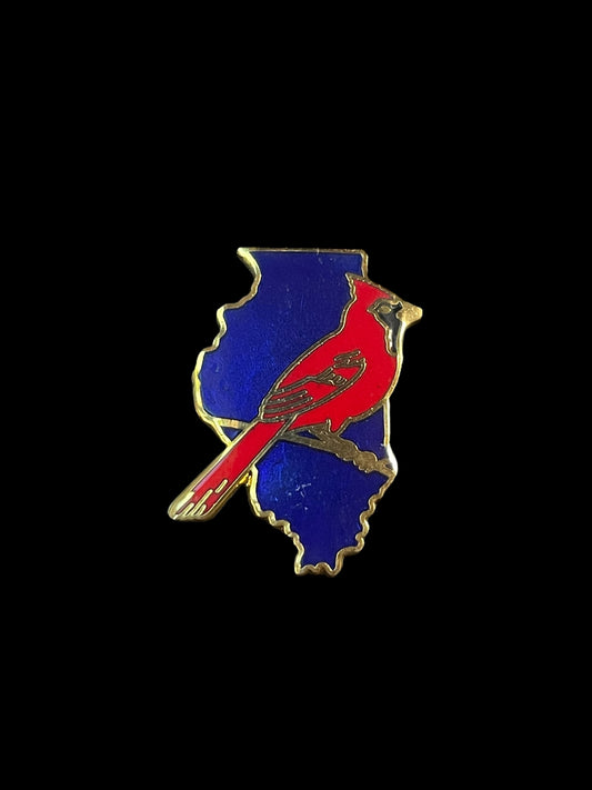 Vintage Gold Tone Illinois State Bird Northern Cardinal Enamel Brooch Lapel Pin