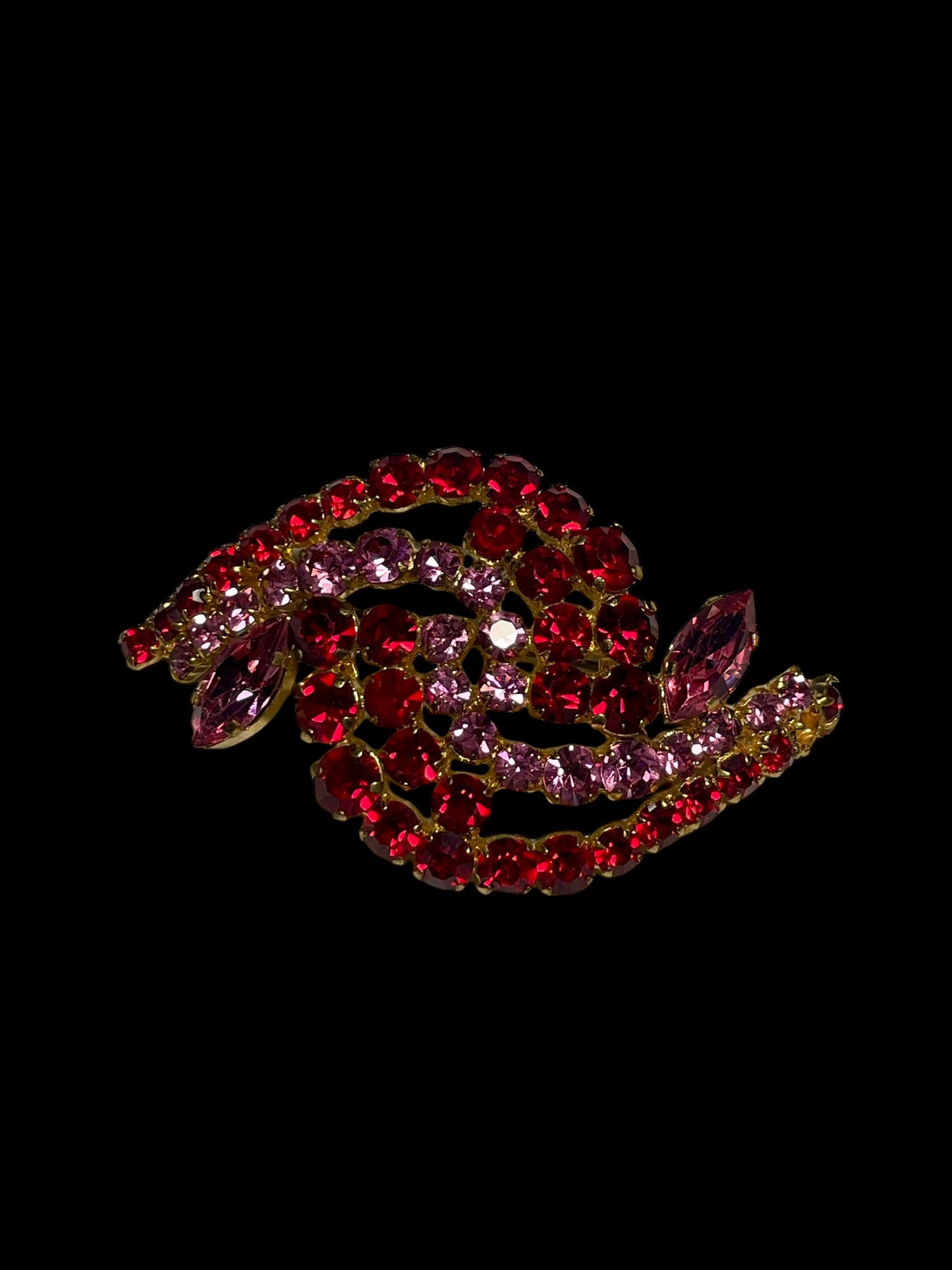 Red and Pink Rhinestones Wave Brooch Made in Austria