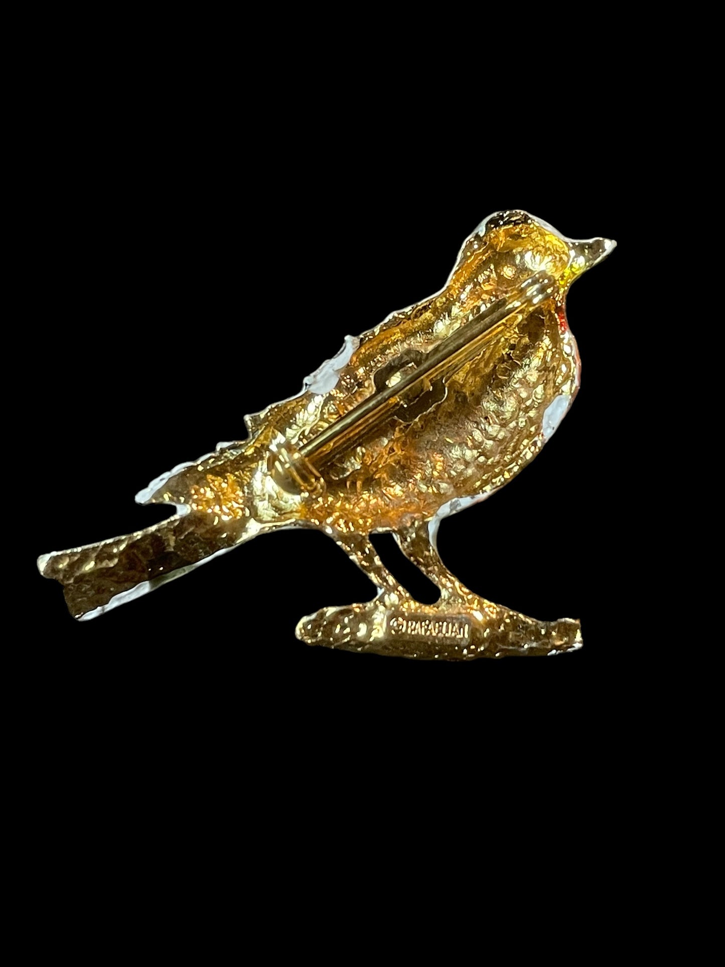 Vintage Rafaelian Gold Tone Enameled Robin Bird Brooch Pin