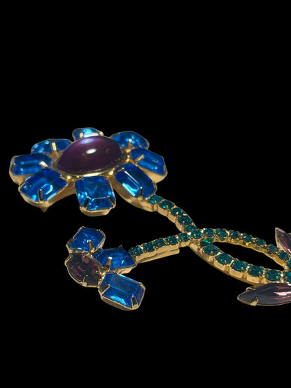 Vintage Blue and Purple Floral Brooch Pin