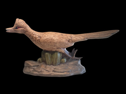 Hand Painted Brown Roadrunner with Cactus Vintage Ceramic Figurine