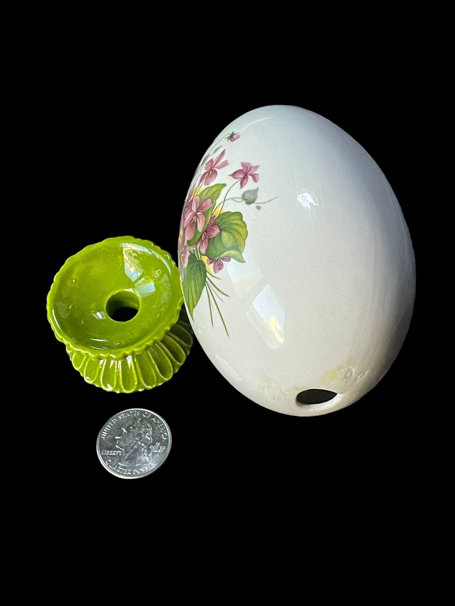 Vintage Porcelain Hollow Egg with Floral Design and Stand