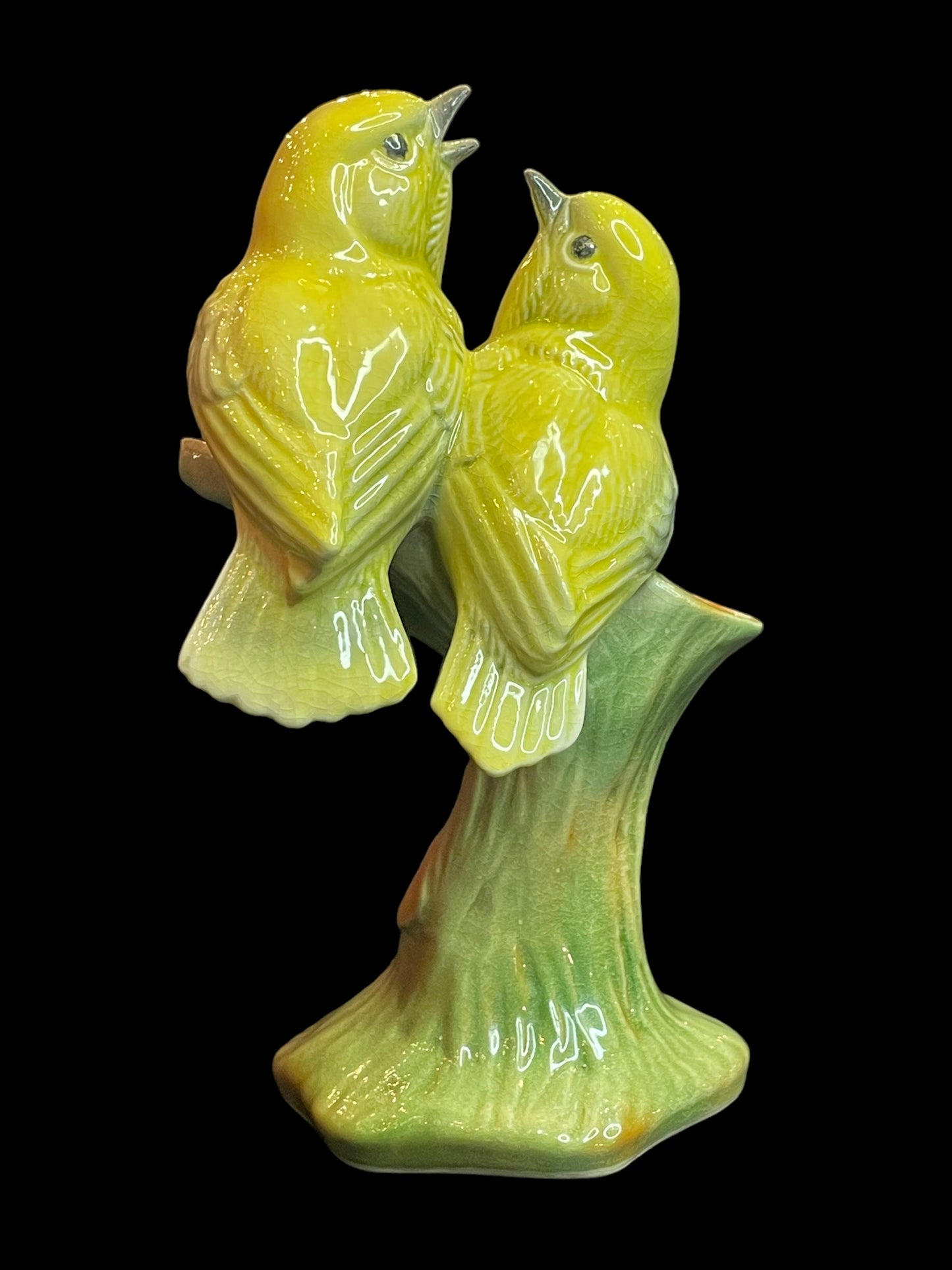 Vintage Yellow Birds Perch On Branch Bud Vase Figurine