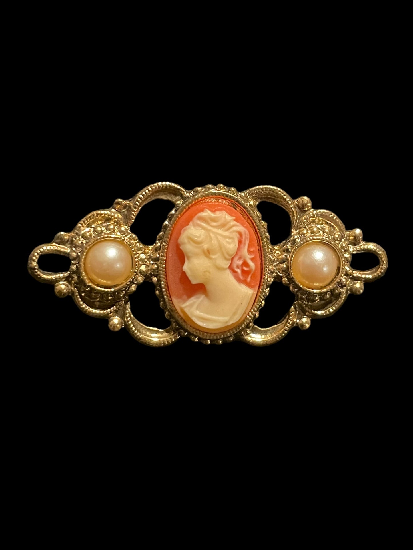 Vintage Gold Tone Faux Pearl Cameo Brooch