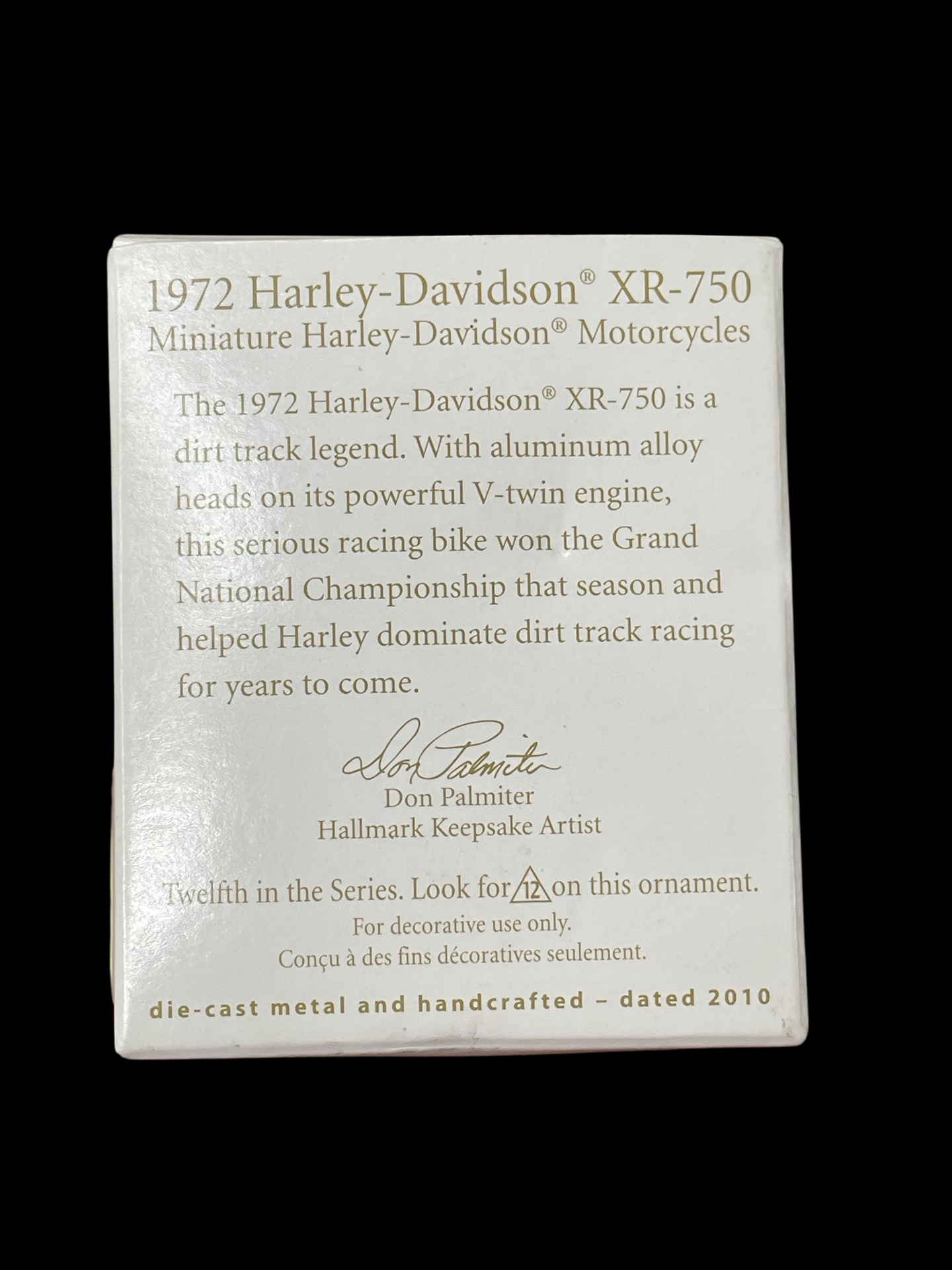 2010 Hallmark Keepsake Ornament 1972 Harley-Davidson XR-750, Mini Harley Davidson #12