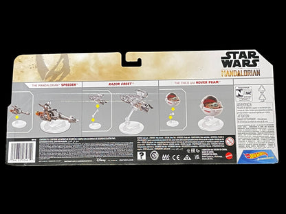 2021 Hot Wheels Star Wars Starship The Mandalorian Speeder, Razor Crest & The Child and Hover Pram Set