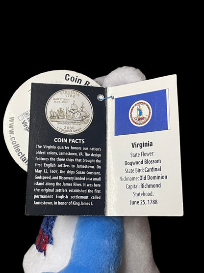 2000 Limited Treasures Virginia State Quarter Coin Bean Bear Plush