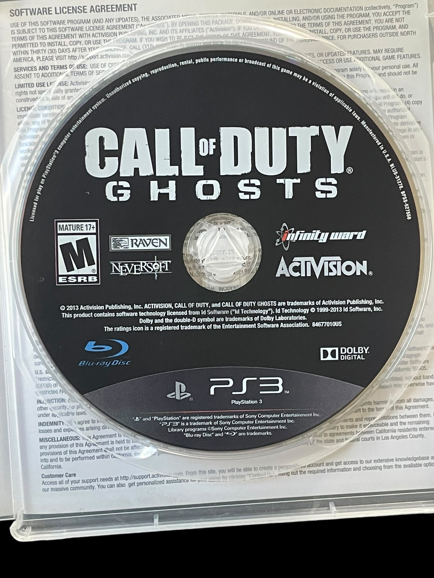 2013 Call of Duty Ghosts Sony PS3 Playstation Complete Game