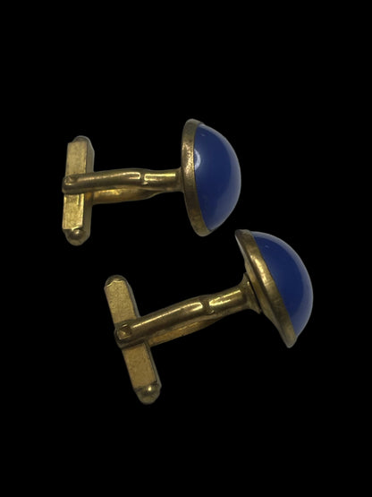 Blue Lucite Dome Gold Tone Men Cufflinks