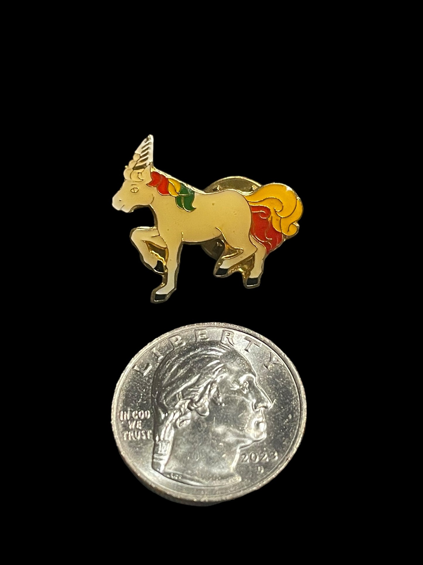 Vintage White Unicorn with Rainbow Tail and Mane Enamel Brooch Pin