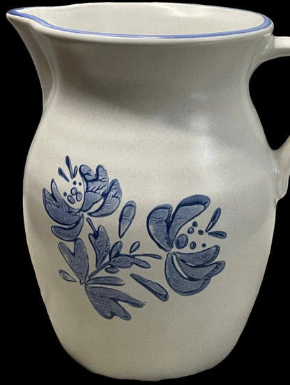 Vintage Pfaltzgraff Pitcher Yorktown Stoneware Blue Flower 8"