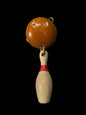 Vintage Wooden Miniature Bowling Ball and Dangling Pin Brooch