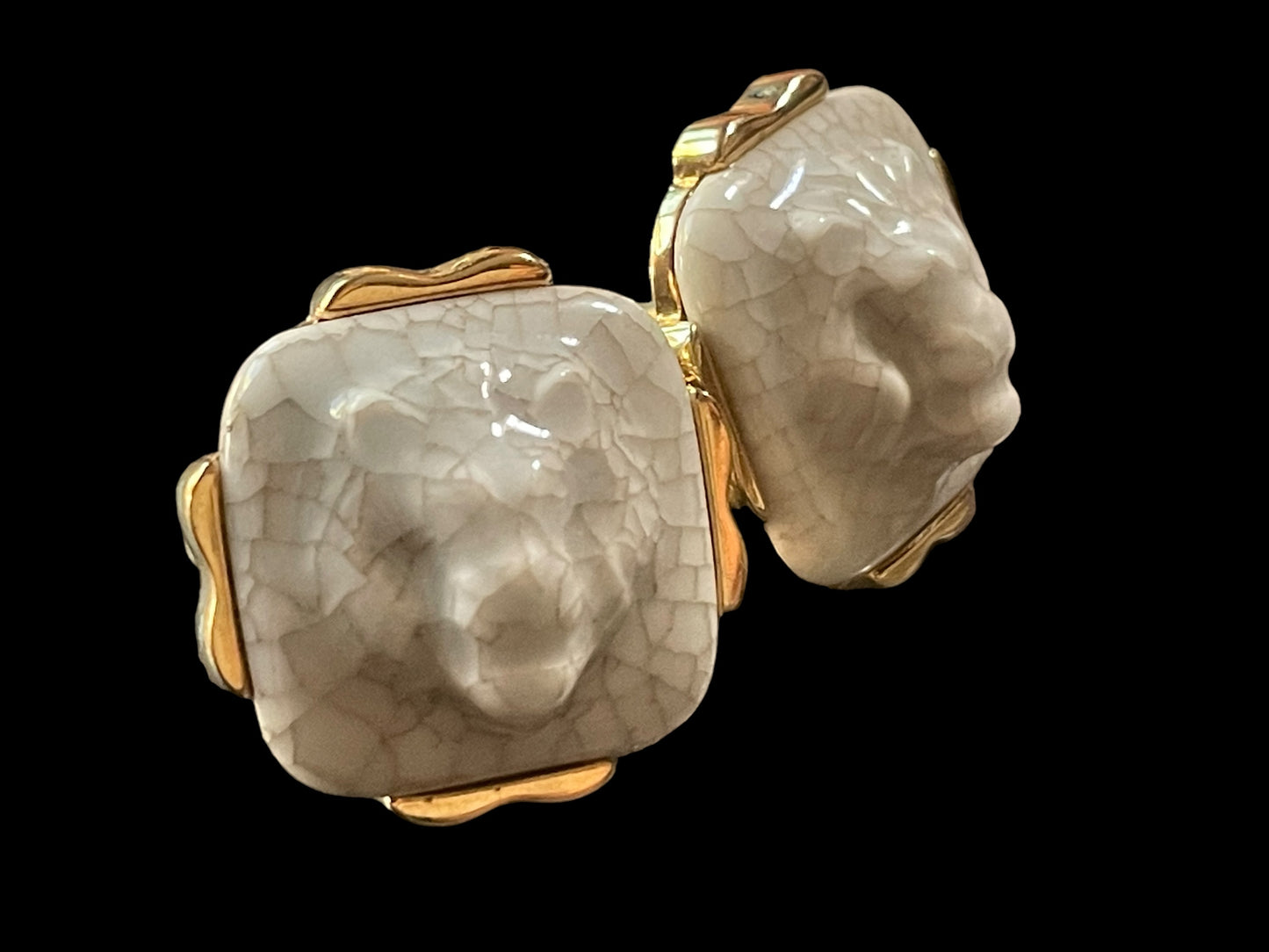 Vintage Swank Royal Copenhagen Porcelain Lion Cufflinks Original Crackle Finish For Men Rare