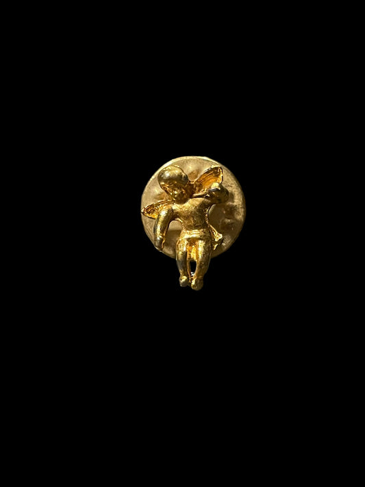 Vintage Gold Tone Winged Angel Cherub Tie Tack Pin