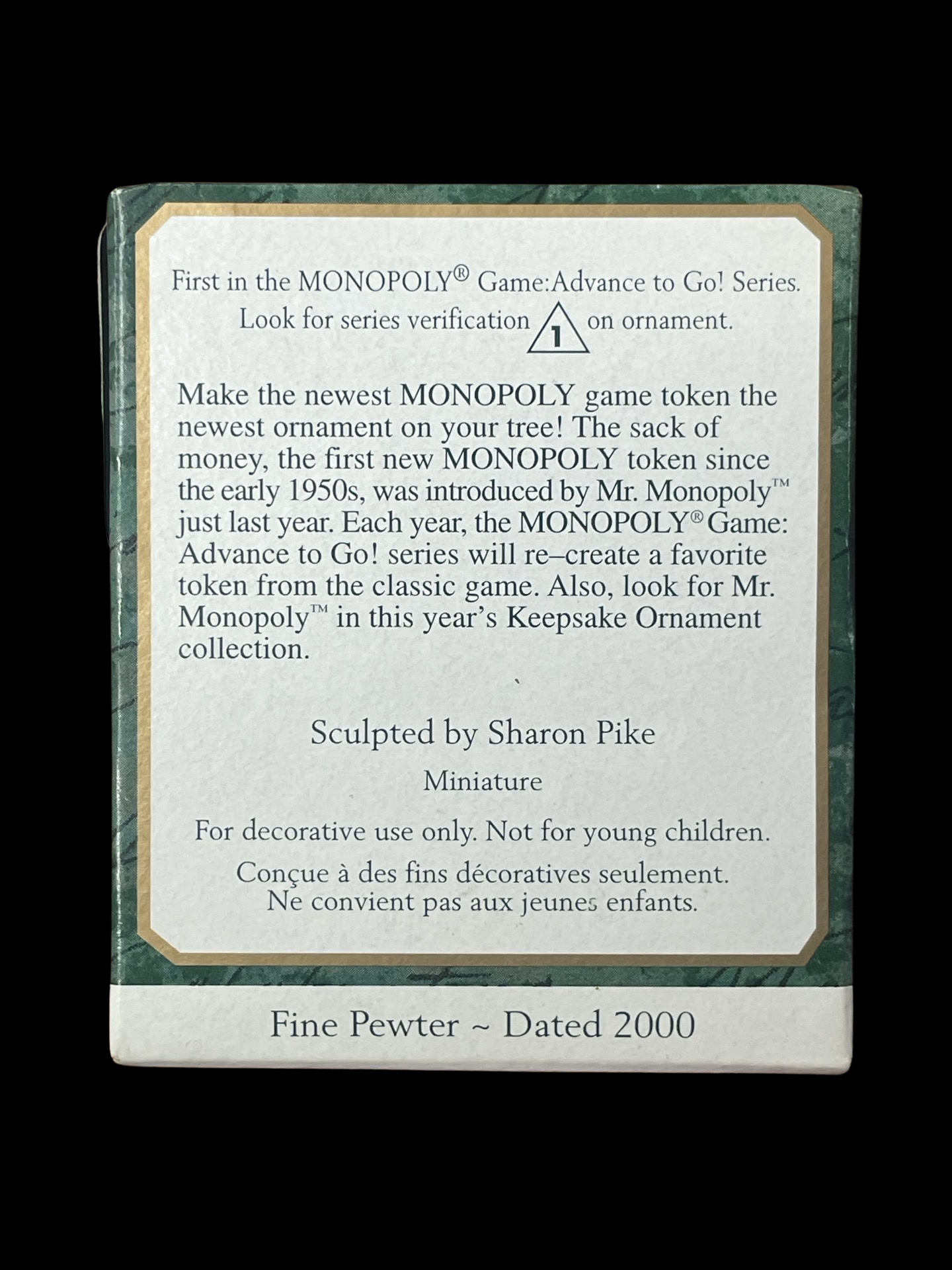 2000 Hallmark Keepsake Ornament Sack of Money, Monopoly, Miniature