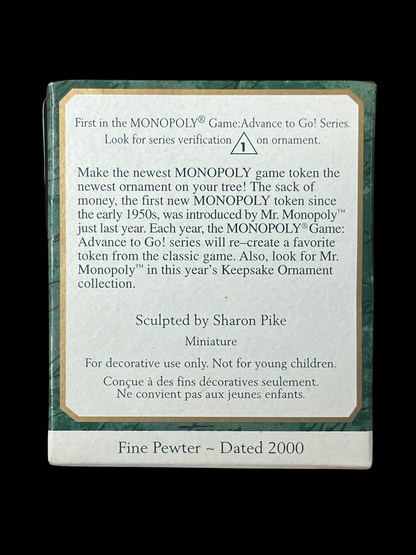 2000 Hallmark Keepsake Ornament Sack of Money, Monopoly, Miniature