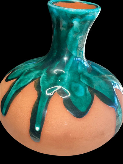 Fortina Geurrero Handmade Terracotta Signed with Green Glaze Drip From Mexico